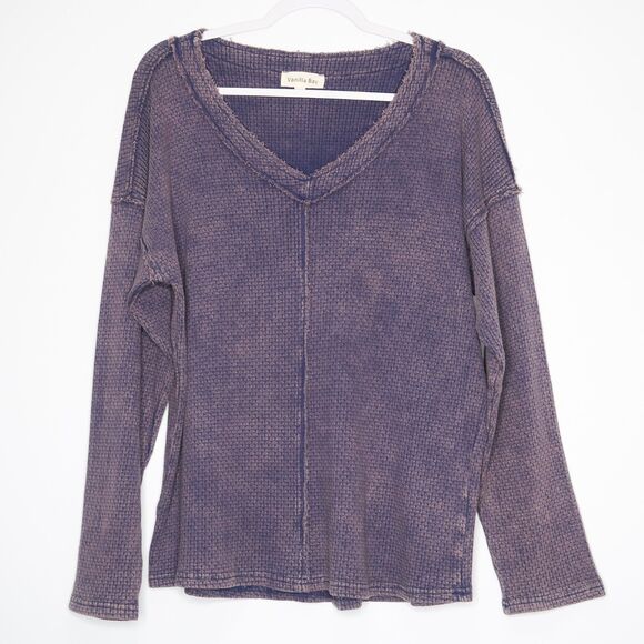 Vanilla Bay Womens Sweater Size Large Purple Textured Waffle Knit Boho Lagenlook - Picture 1 of 7